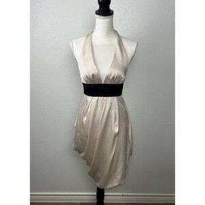 BCBG Maxazria Cocktail Evening Party Halter Neck Pleated Satin Dress -Size 0